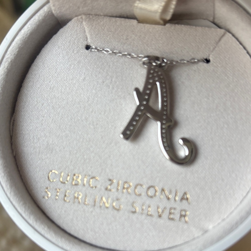 Macy's Silver Cubic Zirconia “A” Initial Necklace - Picture 4 of 4